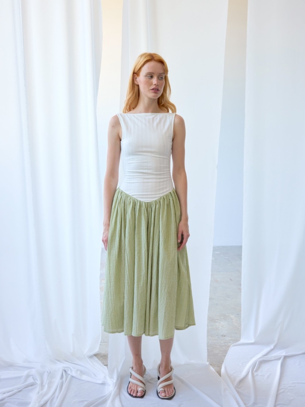Oh seven days Martina Dress - White&Green size medium